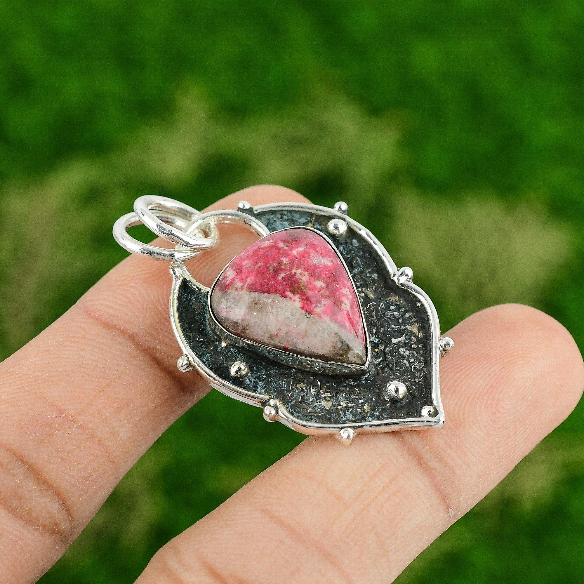 

Thulite Pendant 925 Sterling Silver Pendant Gemstone Jewelry Handmade Pendant Gifts For Mother Unique Pendant