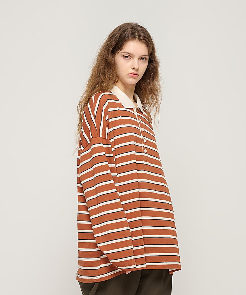 CARGOBROS FOR WOMAN Bold Stripe Collared T-Shirt (Camel)