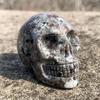 Crystal Carved Skull Flame Stone Statue - Halloween Horror Ornament Collection