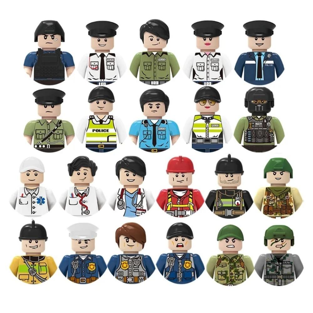 Stadt Charaktere Actionfiguren Bausteine Polizist Lehrer Feuerwehrmann Beruf Mini Figur Puppen Bricks Set Kinderspielzeug