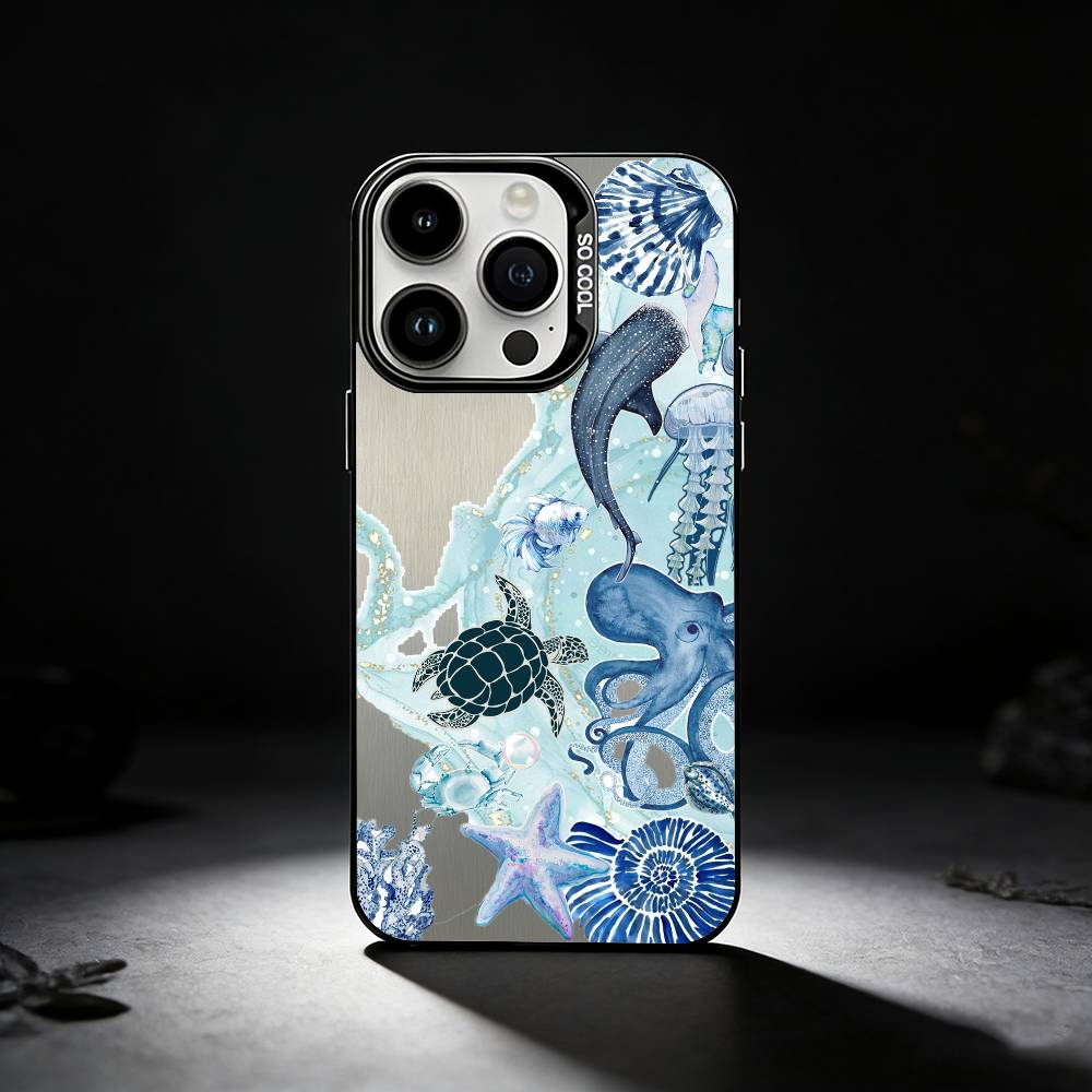 Seashell Starfish Pattern Phone Case For iPhone 17,16,15,14,13,12,11 Plus,Pro Max,XS,Colored silver phone case