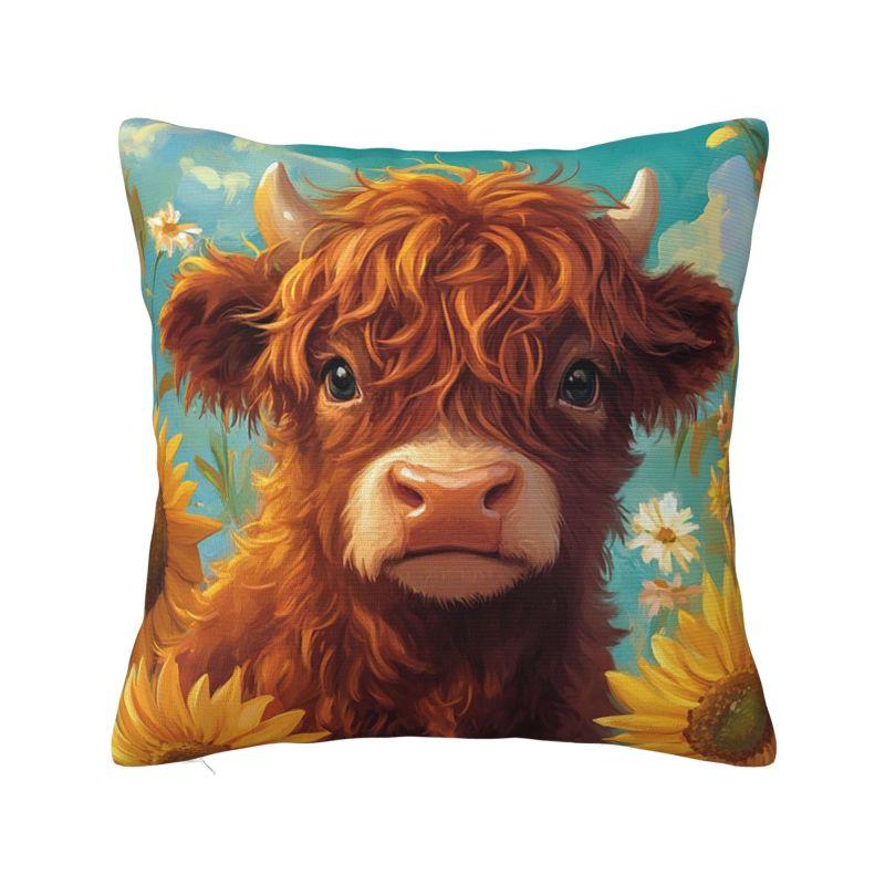 Modern Highland Cow And Flower Throw Pillow Covers Home Decor D Print Sofa Cushion Cover Polyester Soft Pillowslip Dakimakura