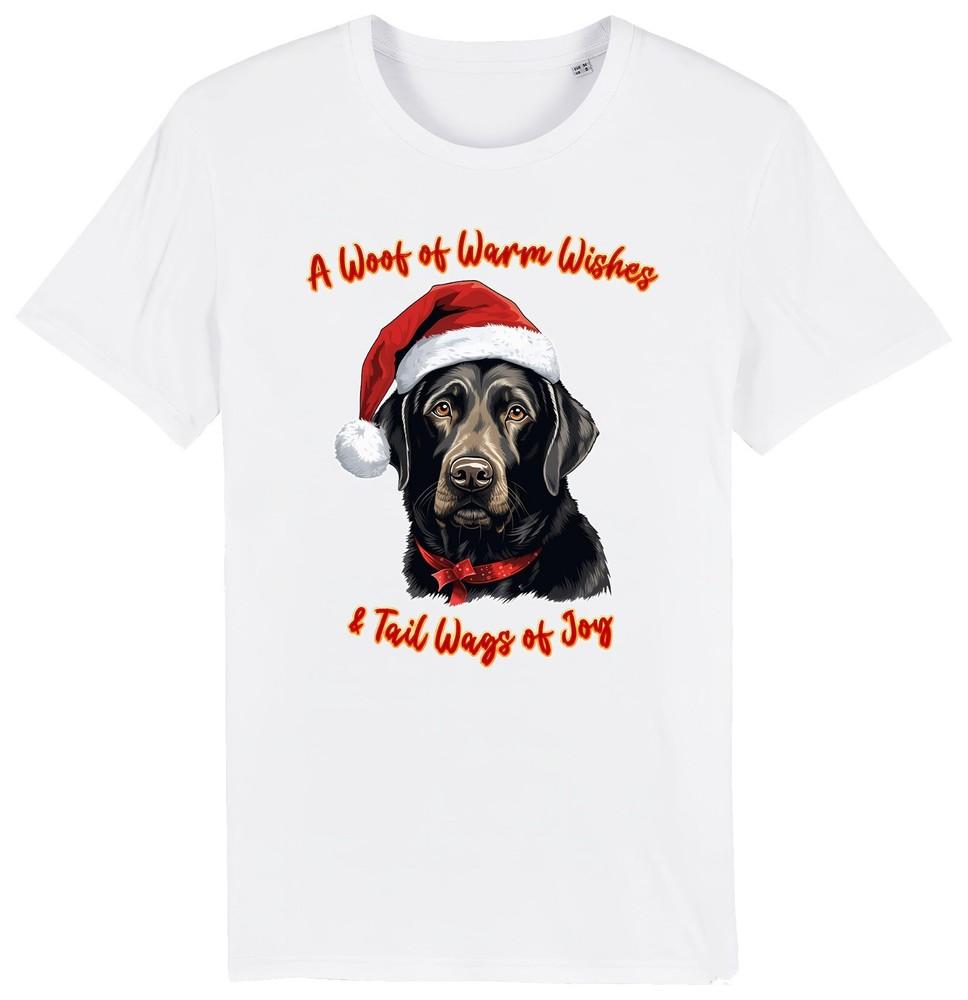 

Mens Black Labrador Christmas T-Shirt Santa Dog Woof Wishes Dogs Organic Cotton 4XL