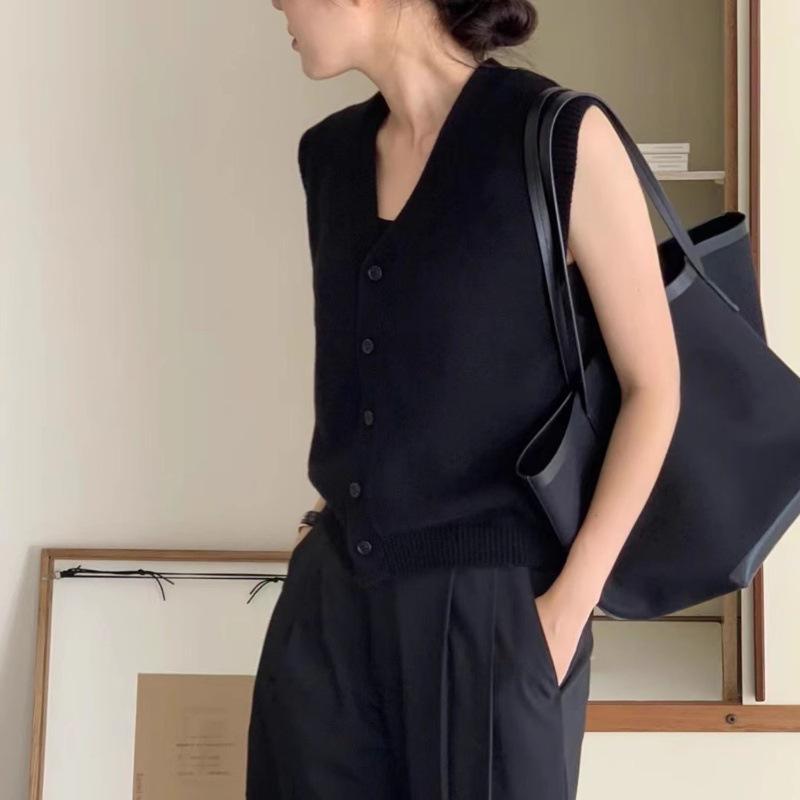 Women's Wool Vest: Autumn Winter V-Neck Cardigan with Cashmere, Loose Sleeveless Design, Shoulder Pads, Knitted Sweater.