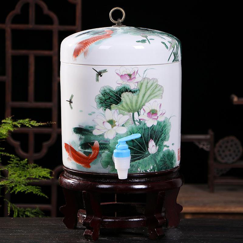 Large Ceramic Filtered Water Dispenser with Faucet and Lid
