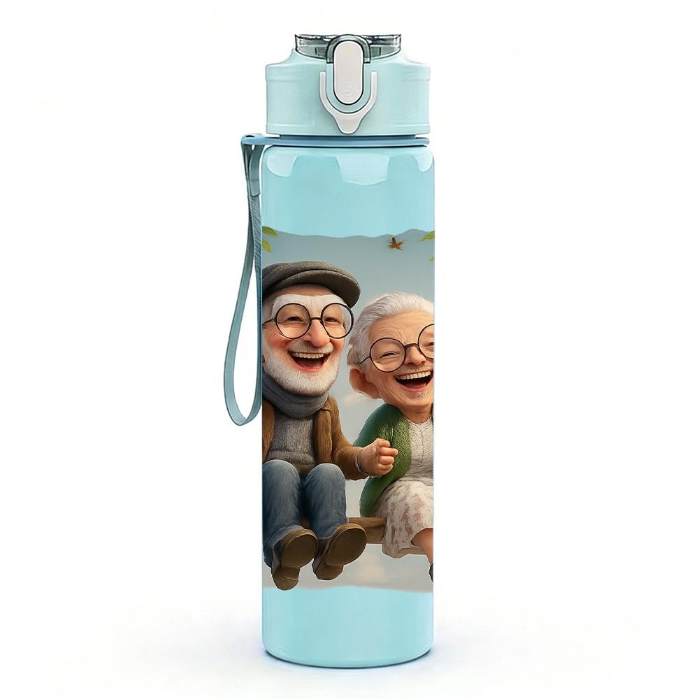 1PC Old Man And Kid Warm Art 750ml Color Plastic Sports Water Bottle Leakproof Flip Straw Lid Suitable for Sports Office Home Use