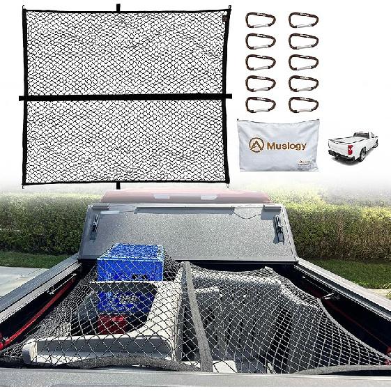 Muslogy Truck Bed Cargo Net Compatible With Honda Ridgeline 2017-2024 2025 Accessories Storage Organizer Pickup Truck Bed Envelope Style Cargo Net