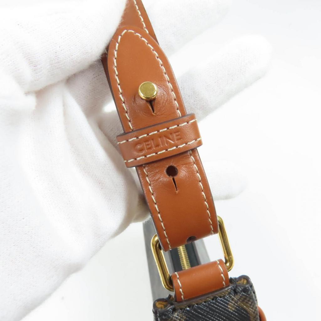 Celine Handbag Ava Triomphe One Shoulder Bag Leather Brown Coated Canvas 19395 Used