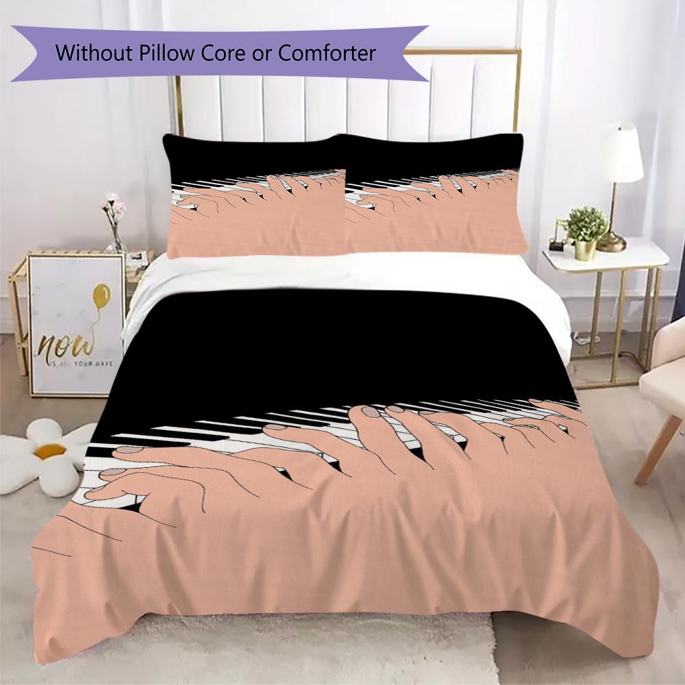 1PC Piano keys music Theme Bedding Quilt Set Quilt Cover Pillowcase Home Decoration Birthday Gift (1 * duvet cover + 2 * pillowcase, without core)A10