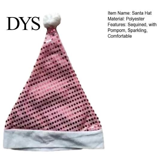 Christmas Hat with Pompom Sequined Santa for Adults, Sparkling Hat, Festive Party Comfortable Holiday Costume New Year Celebrations Adult