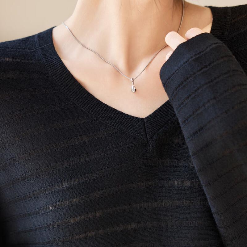 Women's 100% Wool V-Neck Loose Knit Sweater