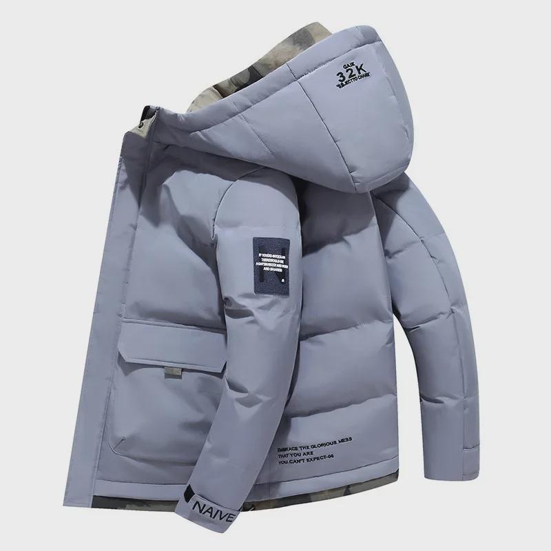 

2024 Men s Winter Hooded Velvet Cotton Jacket - Thick, Warm, and Fashionable. L серый/синий