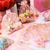 Heart-Print Organza Drawstring Bags Perfect for Anniversary Birthday Weddings Gifts Durable Jewelry Candy Pouches Party Supplies