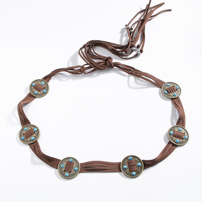 Nowy Styl Zachodni Koraliki Vintage Akcesoria Pasek Okrągły Boho Turkusowy Damski Sznurek na Talię
