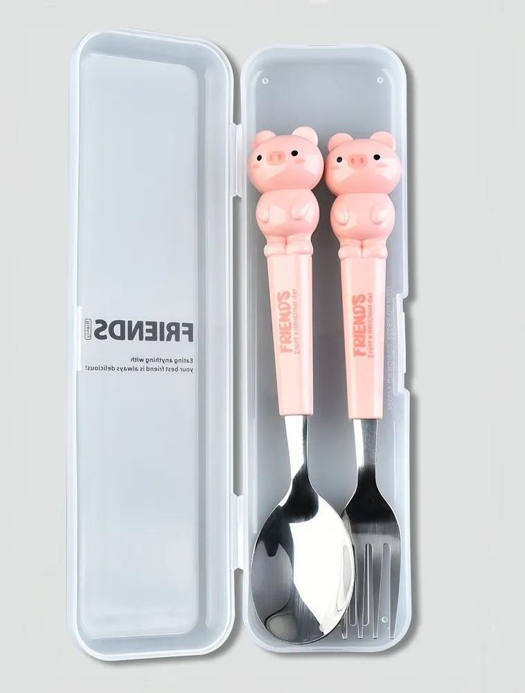 

Cute Cartoon Portable Cutlery Set (2 Pieces) - Stainless Steel F One Size розовый