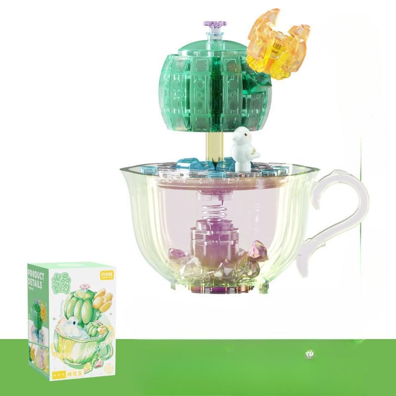 Crystal Succulent Potted Building Blocks  Flowers  Micro-particle Assembled Toys with Lights  Girls' Gifts  Desktop Decorations
