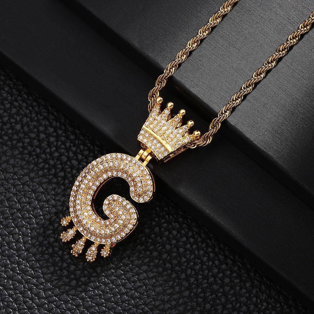 TEMU Hot Selling Fashion Versatile Crown Copper Set with Zircon, 26 English Letter Pendant Necklace, Unisex, Small Market