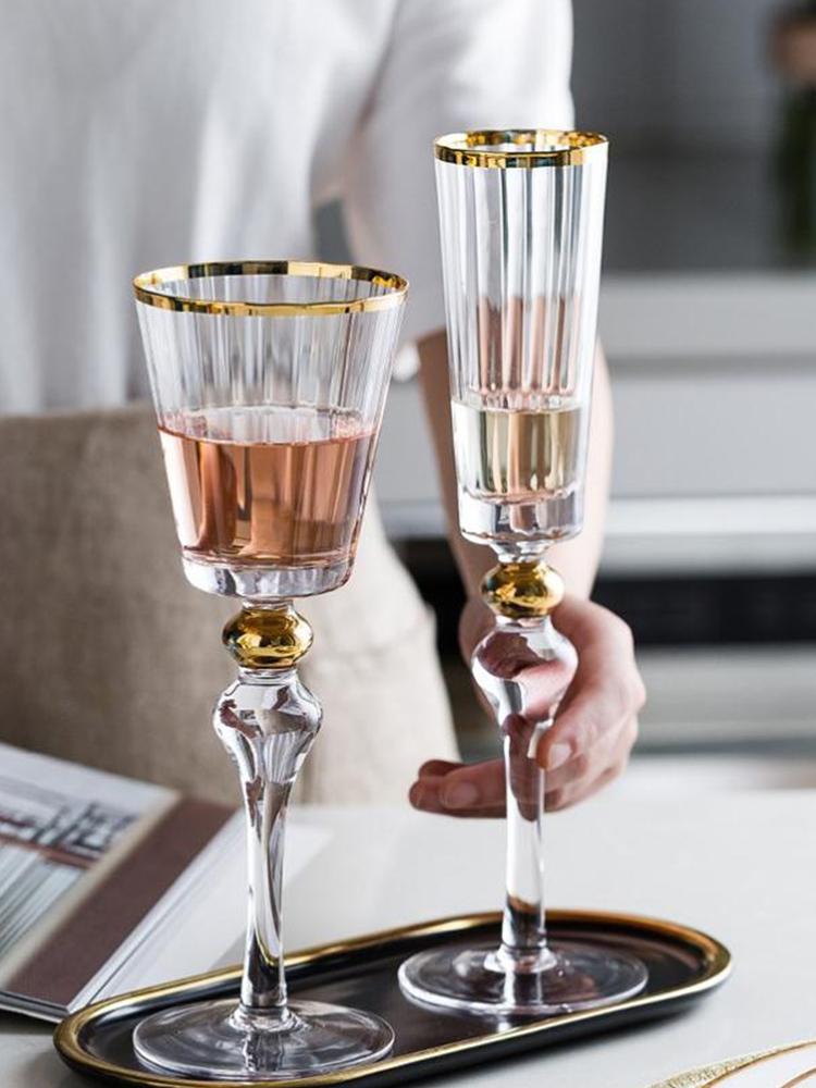 Northern Europe Phnom Penh Goblet Wine Glass Vintage Red Wine Glass Gold Edged Champagne Whiskey Cup Household Bar Drinkware