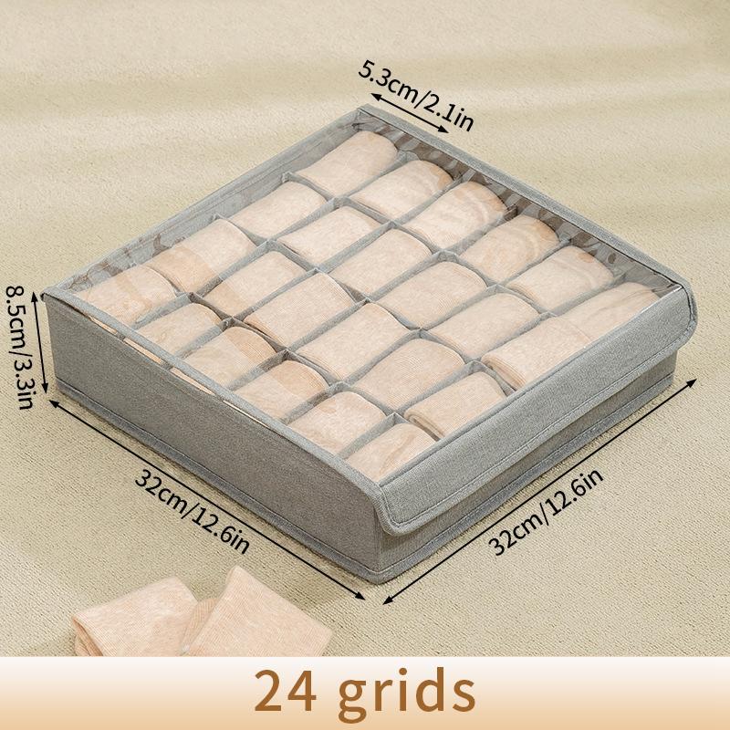 7/16/24 Grid Underwear Storage Box Cotton Linen Clothing Bra Cabinet Drawer Sock Storage Box Wardrobe Clothes Divider
