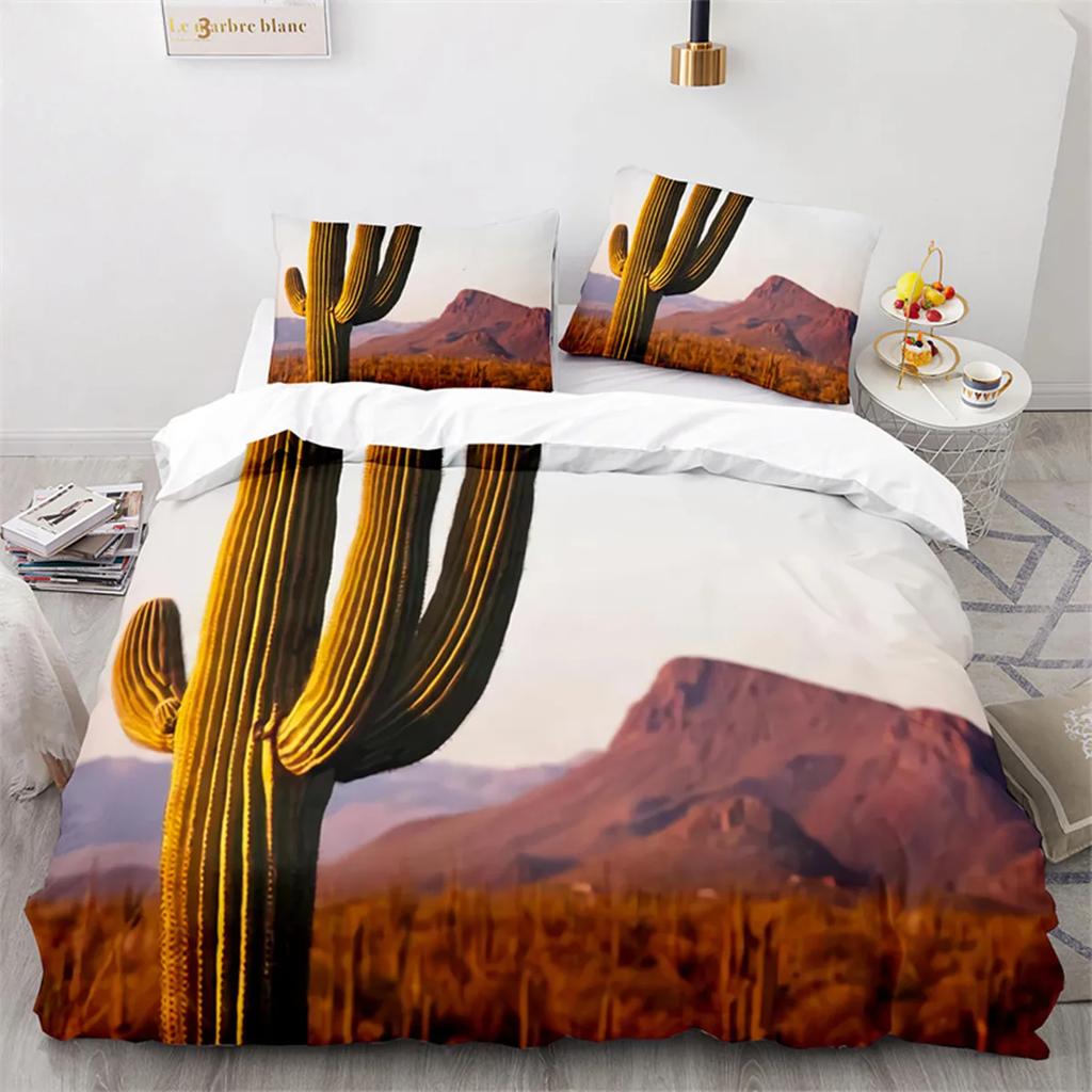 Cactus Soft Duvet Cover Tropical Desert Plant Mountain Sunrise Microfiber Comfortable Quilt Cover for Children Tens for Bedrom Decoration King