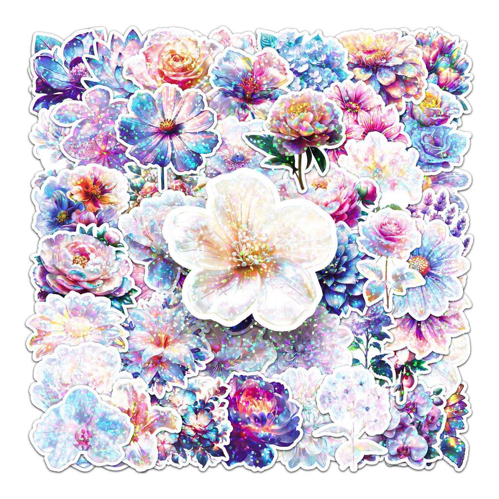 Irisierende florale Laser-Sticker: 50 Blatt Wasserdichte DIY-Dekoration für Journale