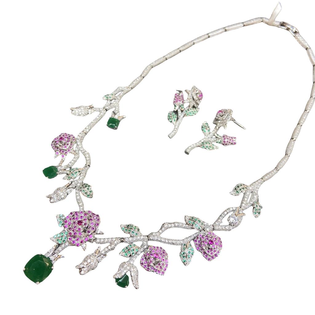 Autumn And Winter High-End Earrings Temperament Flower Stud Earrings D Austrian Camellia Necklace Full Of Diamonds With Cotton Emerald Suit Women