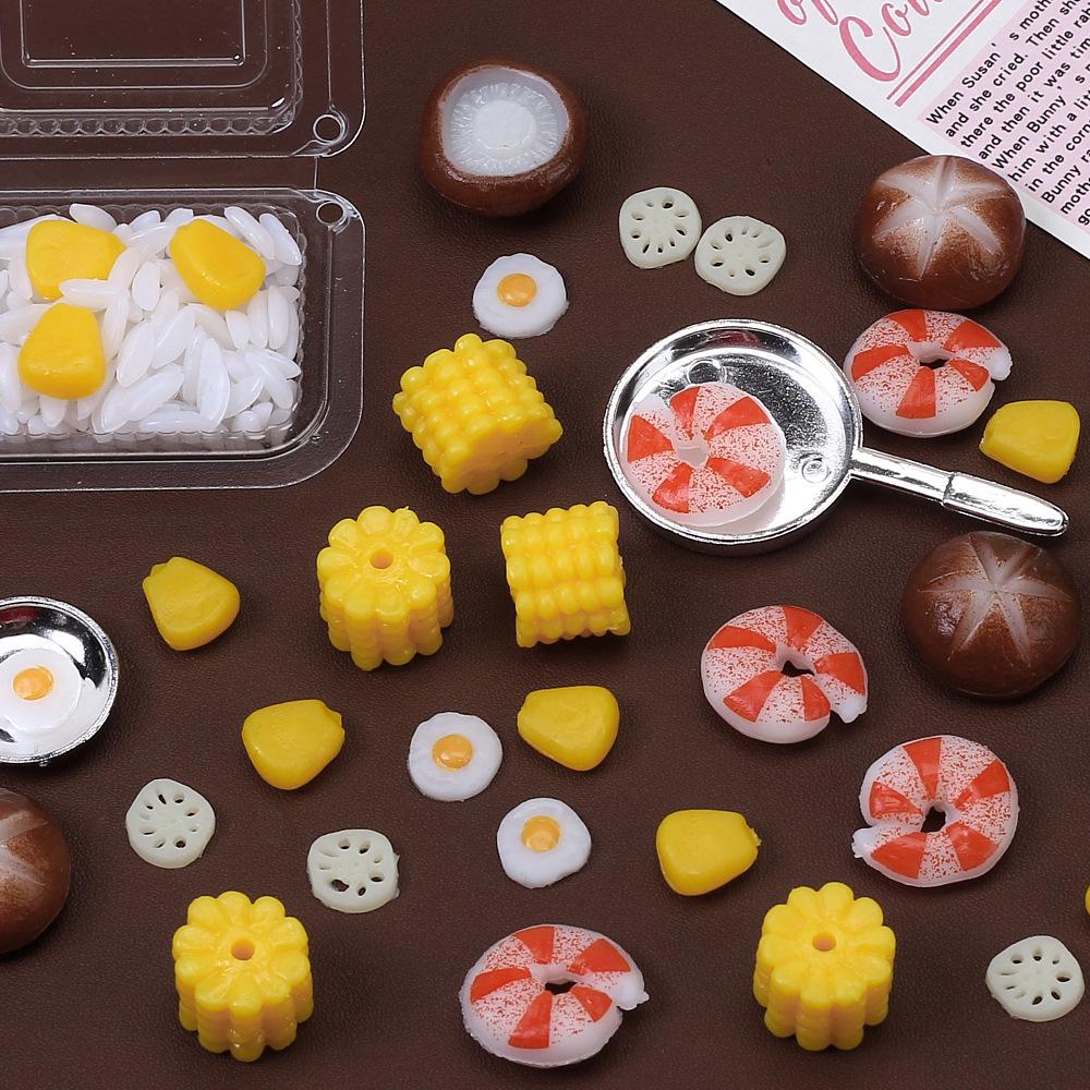 DIY Resin Play Food Accessories: Corn, Shrimp, Cream Glue, Hair Clip Figurines