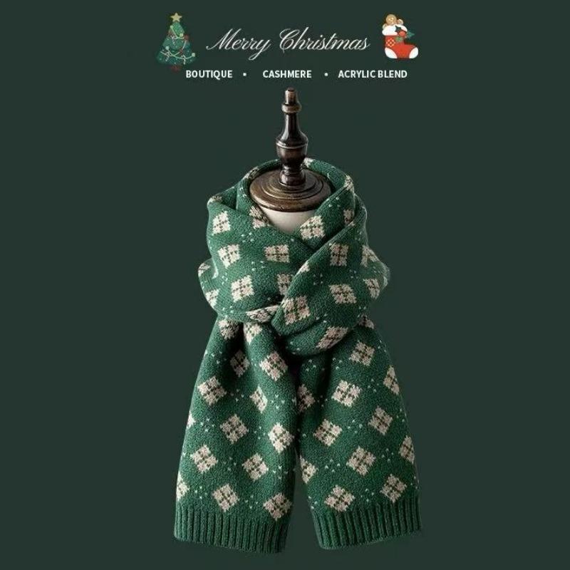 Festive atmosphere Christmas knitted scarf women's autumn and winter warm versatile student couple wool scarf men