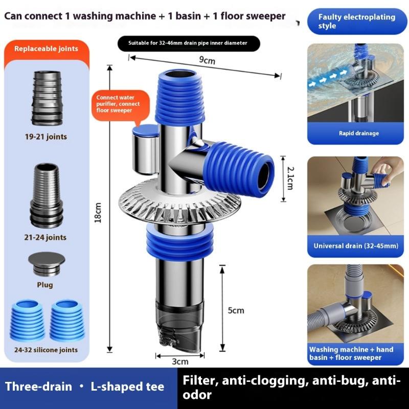 Washing Machine Floor Drain Adapter Tees Joint Antioverflow Sewer Elbow Pipe Connector Bathroom Accessories Enduring