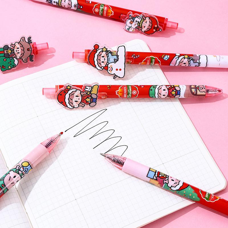 48Pcs Creative Cartoon Christmas Acrylic Patch Press Pen Cute Shape Neutral Pen High-value Gift Pen 0.5mm Black Back To School Season