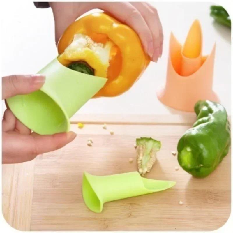 2Pcs/Set Kitchen Pepper Tomato Pepper Pedicel Corers Slicer Pepper Seeded Remover Device Fruit Vegetable Seed Remover Cutter
