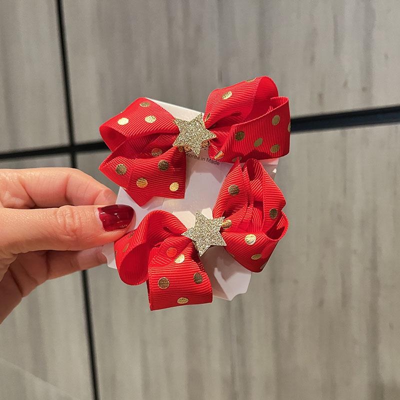 Red New Year Pearl Tassel Pompon Hair Clips for Children - Hanfu Style