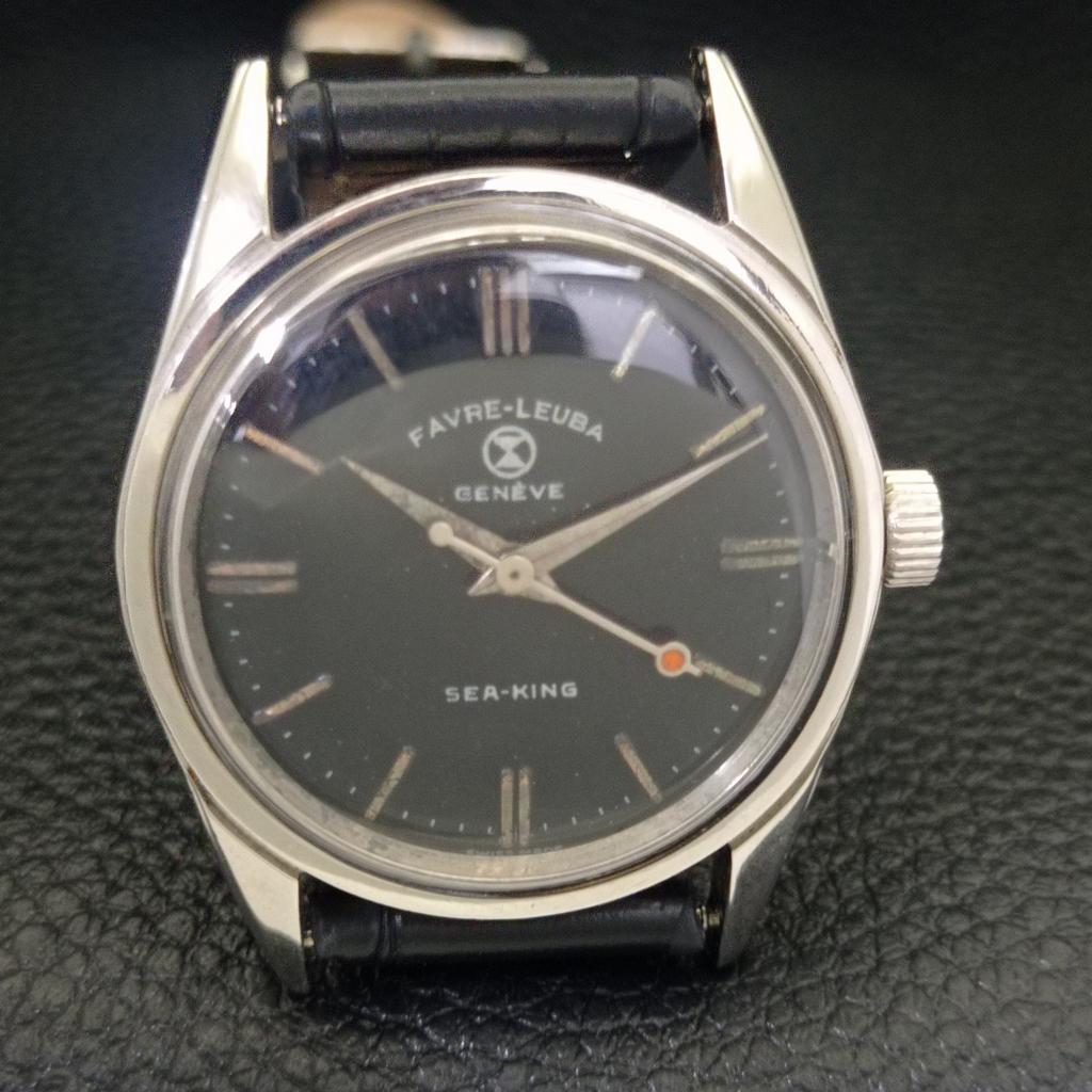 FAVRE LEUBA SEA KING VINTAGE HAND-WINDING SWISS MENS BLACK DIAL WATCH a703804-1 R213f-a703804
