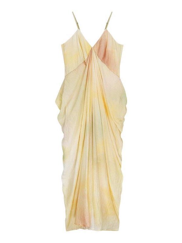 Women's V-Neck Spaghetti Strap Yellow Gradient Beach Dress