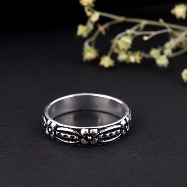 

Срібний кільце-кафф зі срібла 925 проби з квітковим візерунком ручної роботи у вінтажному стилі для жінок, кільце в стилі бохо з суцільного срібла, подарунок для неї з гравіюванням 9 срібний