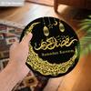 2D Flat Black & Gold Ramadan Round Wooden Hanging Sign - Islamic Calligraphy & Moon Design Decor for Ramadan, Eid, Muslim Home, Front Door