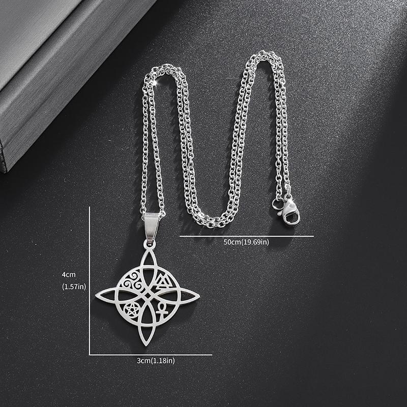 Charm Witch Knot Necklace Pendant Stainless Steel Valknut Triskelion Ankh Pentagon Amulet Jewelry Lucky Gift for Women