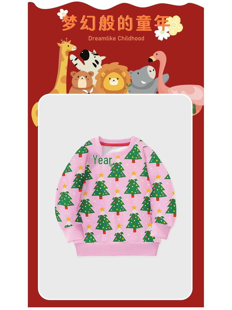 Moletom Infantil Europeu e Americano com Estampa de Árvore de Natal - Manga Longa, Design Cartoon Outono/Inverno
