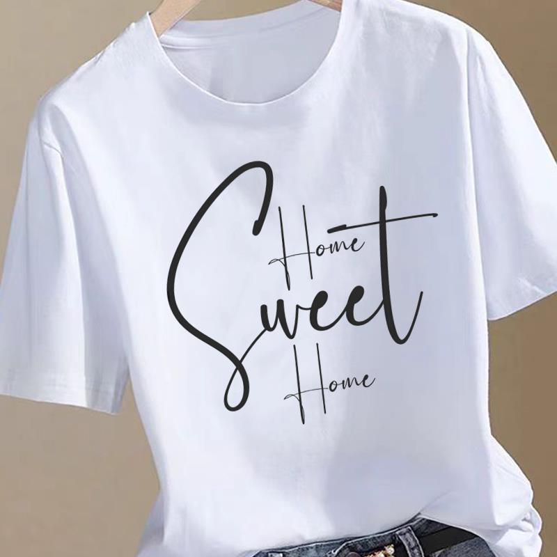 (Asiatische Größe) Liebesbrief-Trend Kleidung T-Shirt Damen Mode Tee Top Frau Weiblich Kurzarm Grafische Druck-T-Shirts