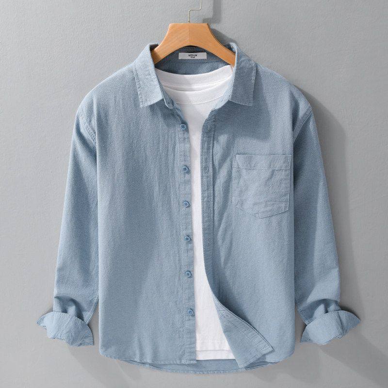 Spring Summer Japan Fashion Retro Long Sleeve Shirts Men's Loose Casual Shirt Outerwear Breathable Washed Cotton Simple and Versatile