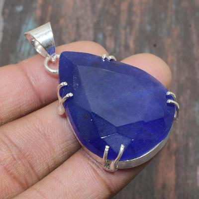 Lab Created Blue Sapphire Gemstone 925 Sterling Silver Handmade Wonderful  Jewelry Pendant