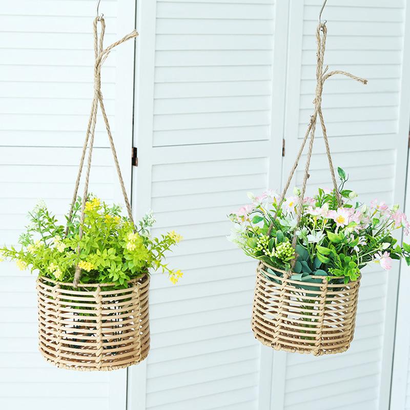 1PC Garden Green Plant Rattan Vase Flower Pot Woven Hanging Flower Baskets Home Decor Wicker
