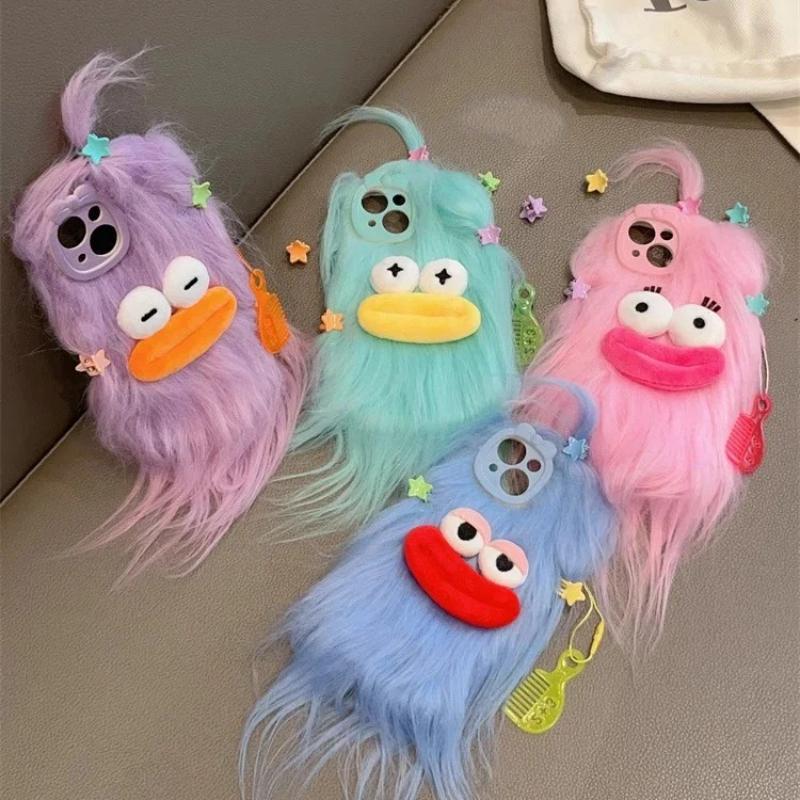 Custodia Mostro Peluche Morbido Divertente Coreana Per iPhone 17 Pro Max Custodia 16 15 14  13 12 11 Ragazza Carina Invernale Calda Copertura Pelliccia Morbida Coque