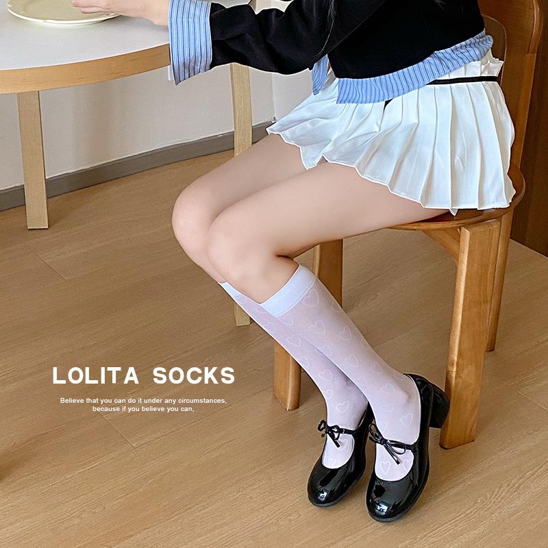 Female Spring and Summer Thin Fashion New Love Long Leg Socks