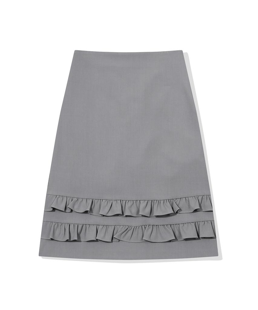 Wondeobijiteo Pair Frill Midi Skirt [Grey]