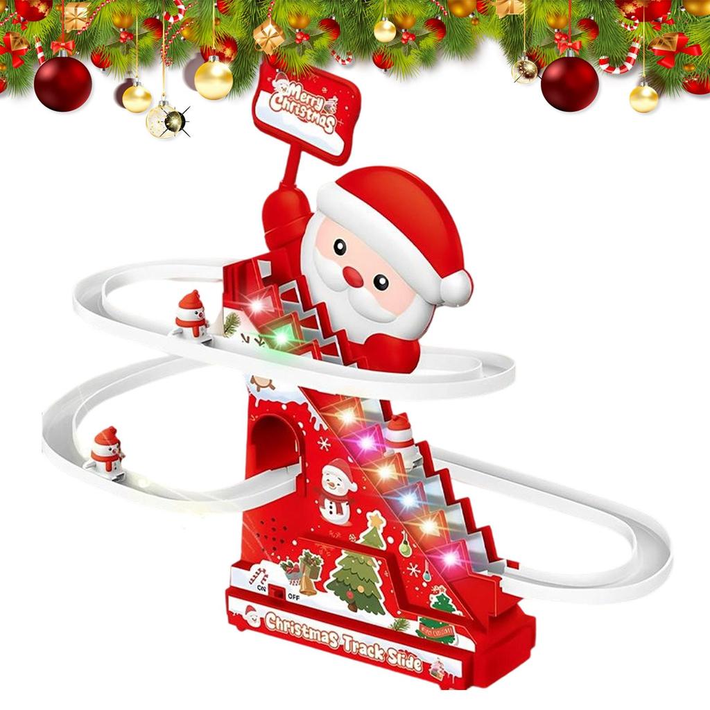 Stair Slide Toy Santa Christmas Toys Electric Snowman Coaster With Light Music Track Activity For Garden Children Boys Toddler