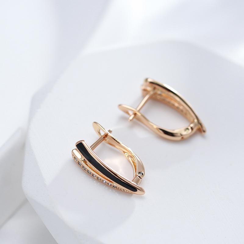 Fashion Women Dangle Earrings  Rose Gold Geometry Black Enamel Natural Zircon Earrings High Quality Daily Jewelry