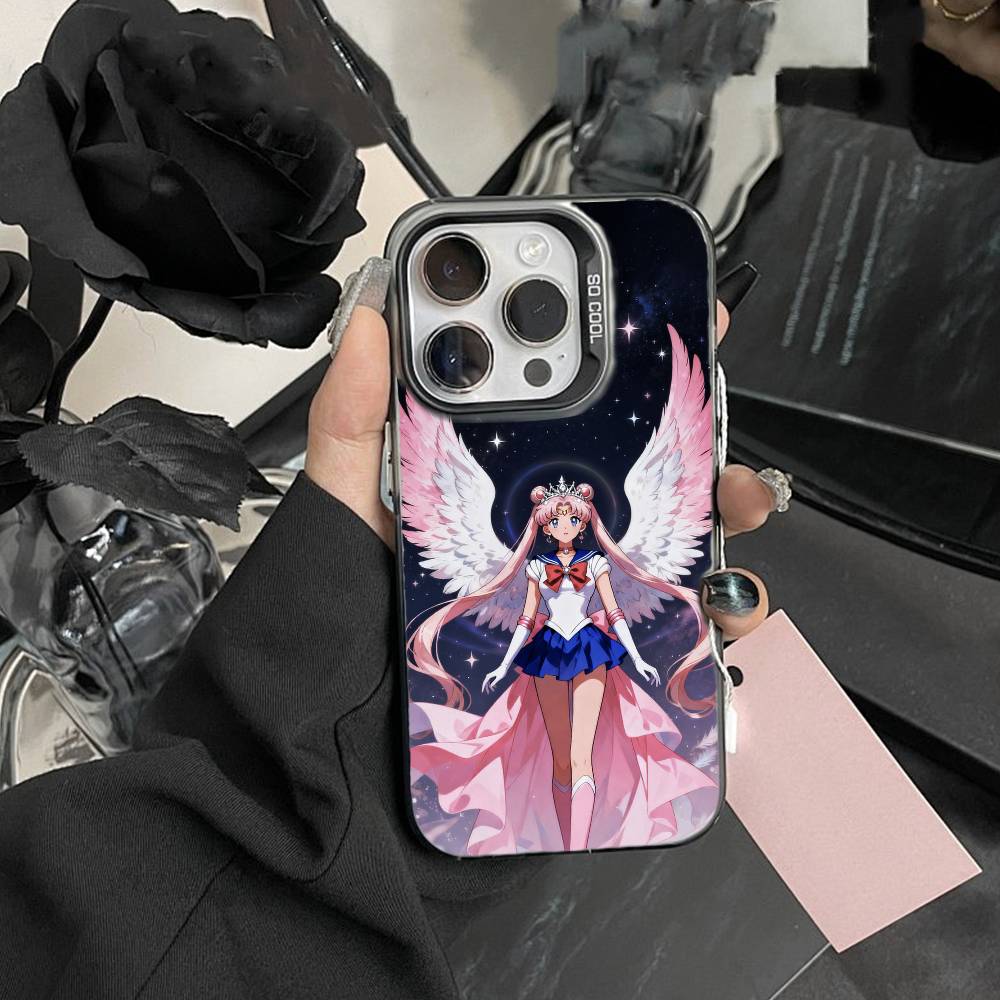 

Cartoon S-Sailor M-Moon Phone Case For iPhone17, 16,15,14,13,12 Pro Max Black Candy Matte Shockproof Cover iPhone15
