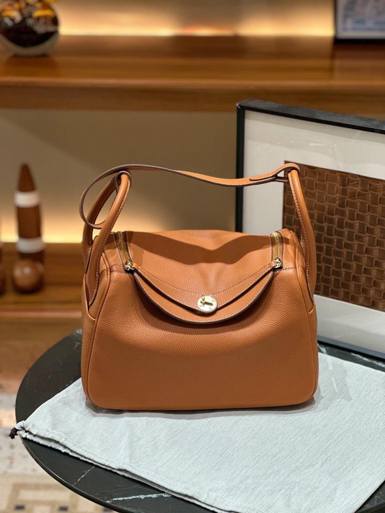 30TC Top Layer Cowhide Lock Plain Weave Coffee Tote Bag Large Capacity Real Leather Organizer Womens Bag