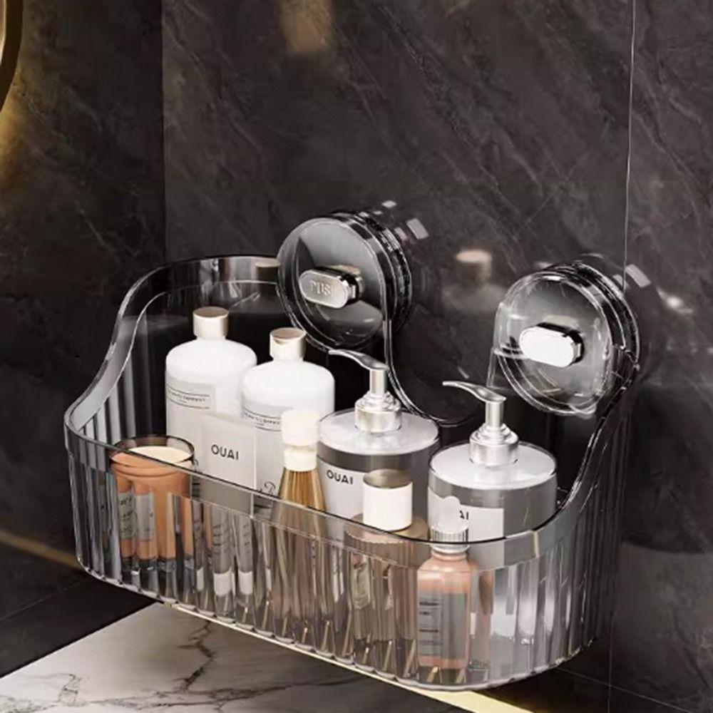 Transparent Suction Cup Shower Rack Punch-Free Bathroom Organizer Shelf  Bathroom Supplies